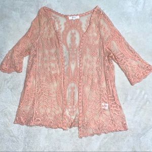 Pink Sheer Lace Cardigan